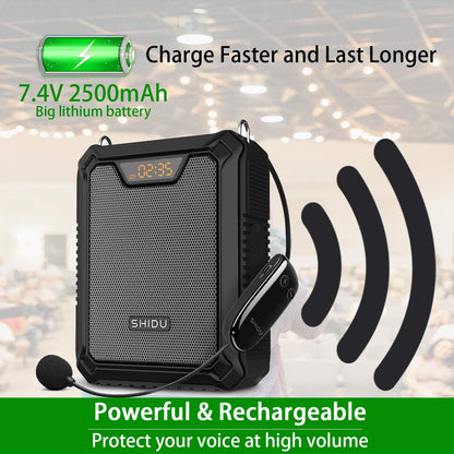 Stemversterker, SHIDU 30W Stemluidspreker Draagbare Bluetooth Luidspreker met UHF Draadloze Microfoon & Bedrade Microfoon Hoofdtelefoon IPX6 Waterdichte Oplaadbare PA-systeem voor Docenten, Tourgids