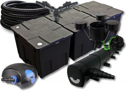 SunSun vijverfilterset voor 90.000 l met UVC 72W, ECO-pomp 100W, slang 25m en skimmer