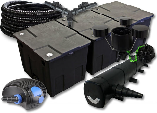 SunSun vijverfilterset voor 90.000 l met UVC 72W, ECO-pomp 100W, slang 25m en skimmer