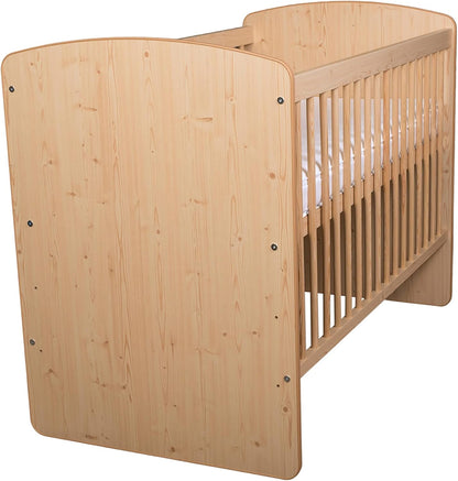 baby bed K2 natural wood 120 x 60 cm with slatted bed bed cot 3 levels adjustable in height - naturalPine wood & MDF - QUORE
