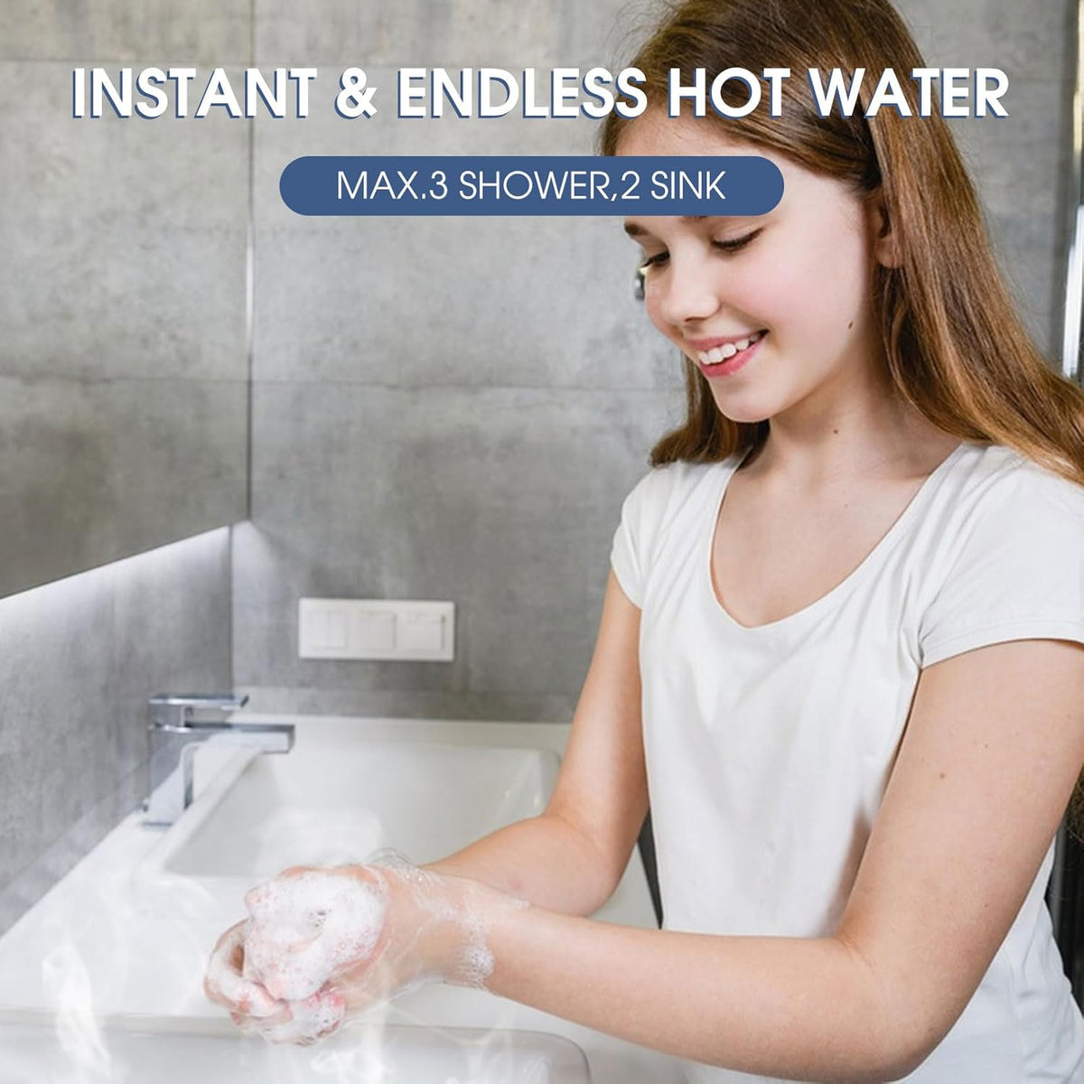 Tankloze elektrische doorstroomboiler, 27 kW, 240 V, eindeloos heet water op aanvraag, met digitale temperatuurweergave voor douches, 114 A, wit