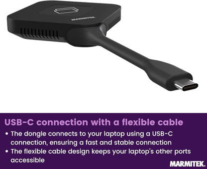 Draadloos 4K HDMI presentatiesysteem Marmitek Stream 4K Pro KIT 1TX/1RX - Zonder software of wifi - USB-C dongle & receiver, split screen, touchback, PoE - Dual HDMI - BYOD mirroring