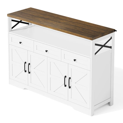 Buffet Sideboard with Storage Space | Coffee Bar with 3 Drawers, Rustic-Style Shelving Unit with Doors, Cabinet with Shelves | Suitable for Kitchen, Living Room, Hallway | Rustic Style in White/Brown