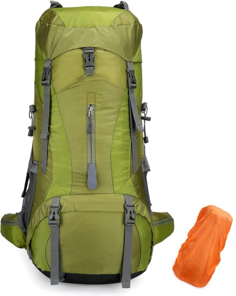 Wandelrugzak - Kampeertas - Trekking rugzak - Camping Essentials Tas - met Regenhoes - 70L - Lichtgewicht - Waterdichte - Nylon - Groente