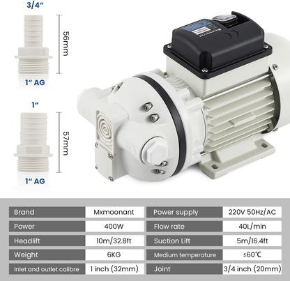 Mxmoonant 220 v 400 W 40L/MIN Zelfaanzuigende Membraanpomp Elektrische Wijnpomp Zuur en Alkali Resistente Chemische Pomp Ureum Pomp Wasserij Vloeibare Waterpomp Food Grade