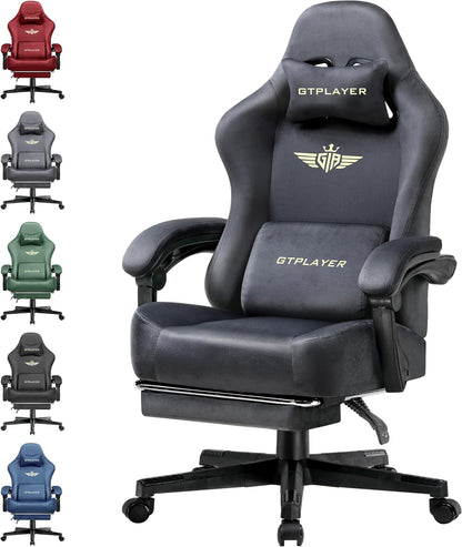 GTPLAYER Gaming Chair Fabric with Pocket Spring Cushion, Large and High Gamings Chairs 350lbs High Back Computer Chair with Footrest for Adults Lumbar Support Swivel Game Chair for Office
