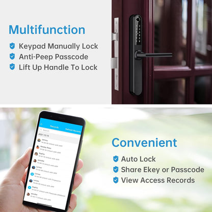 Slim Fingerprint Bluetooth Smart Deurslot met Touchscreen, Vingerafdruk Toetsenbord Kaartsleutels Unlock voor Aluminium Swing Deur (Zwart)
