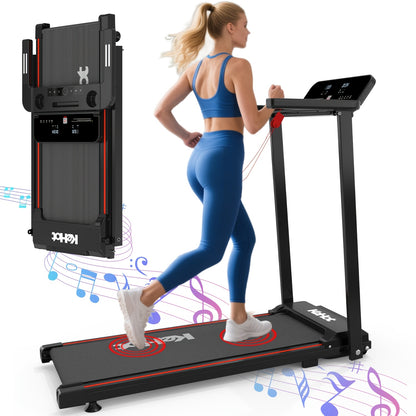 Treadmill | 1-12 Km/h Speed, 12 Training Modes, App Connectivity, LED Display With Remote, 100kg Capacity, Quiet & Foldable Design | Black Rubber, Kehot Brand, Wireless Wireless Music & App, Without Battery