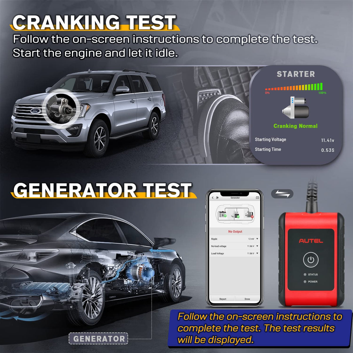 Batterijtester – Accutester – Accu Analyzer – Accutestapparaat – Accuspanningsmeter – 6V en 12V Batterijen Testen – Adaptive Conductance Technologie - QUORE