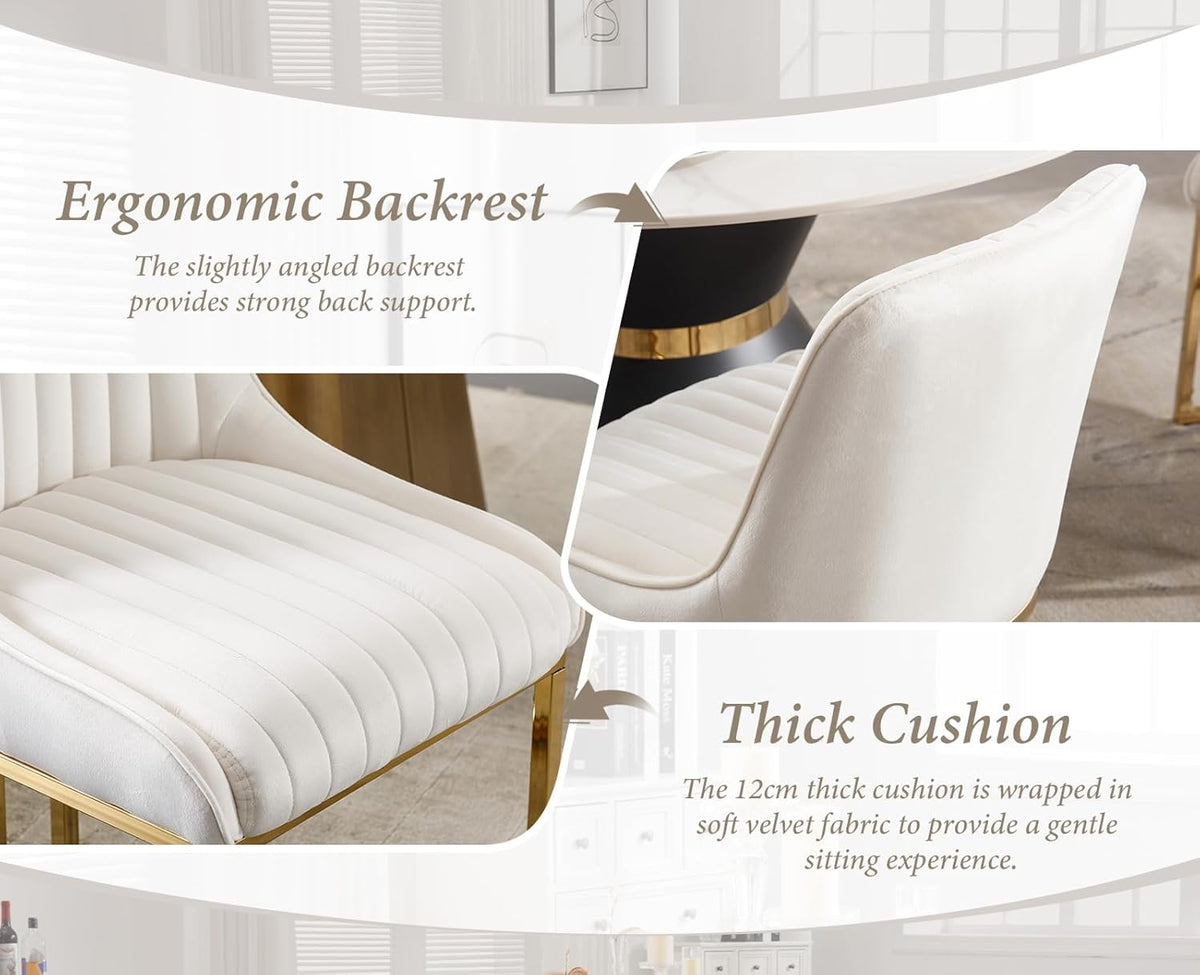 chairus Dining Chairs Set of 4 Velvet Living Room Chairs, Upholstered Office Chairs with Metal Legs, Armless Chairs for Bedroom, White, 4 - QUORE