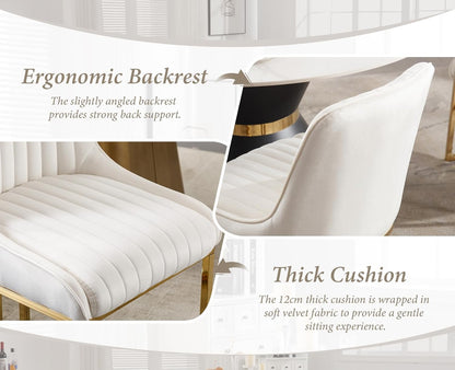 chairus Dining Chairs Set of 4 Velvet Living Room Chairs, Upholstered Office Chairs with Metal Legs, Armless Chairs for Bedroom, White, 4 - QUORE