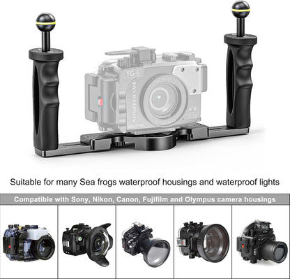 Sea frogs Aluminium Duiken Handvat Tray Beugel Dual Handheld Hand Grip Video Stabilizer Draagbare Balancer Houder Met Bal Adapter TS-7