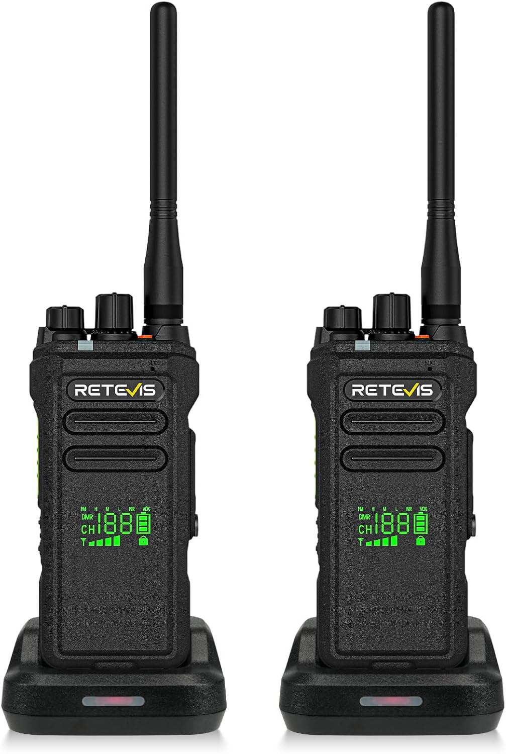 Retevis NR30D DMR Walkie Talkie Digitaal, Langeafstands-Portofoon Compatibel met AES256, AI-ruisonderdrukking, IP67, Hoog vermogen, 2800 mAh (Zwart, 2 stuks)