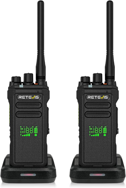 Retevis NR30D DMR Walkie Talkie Digitaal, Langeafstands-Portofoon Compatibel met AES256, AI-ruisonderdrukking, IP67, Hoog vermogen, 2800 mAh (Zwart, 2 stuks)