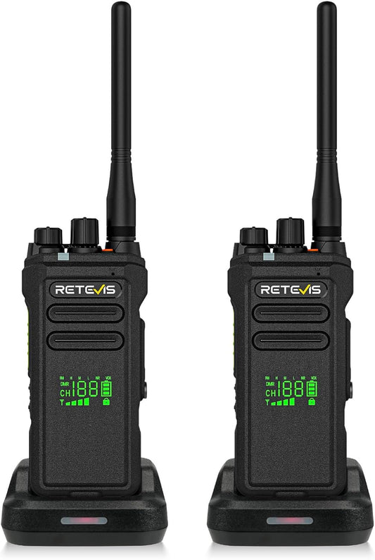 Retevis NR30D DMR Walkie Talkie Digitaal, Langeafstands-Portofoon Compatibel met AES256, AI-ruisonderdrukking, IP67, Hoog vermogen, 2800 mAh (Zwart, 2 stuks)