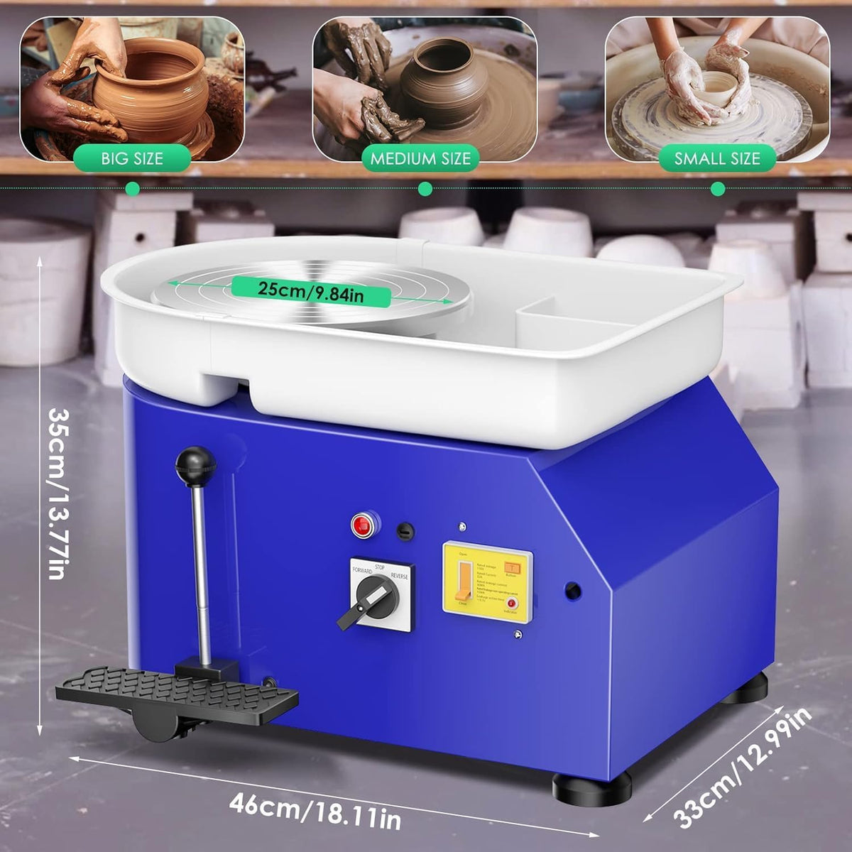 Elektrische Draaischijf Keramiek – Pottenbakkersschijf – Pottenbakkers Wiel – Klei Draaitafel – Keramiekmachine – 25 cm Draaiplateau – 350 W Motor – 0-300 RPM Snelheidsregeling – Inclusief 11 Pottenbakkers Gereedschappen