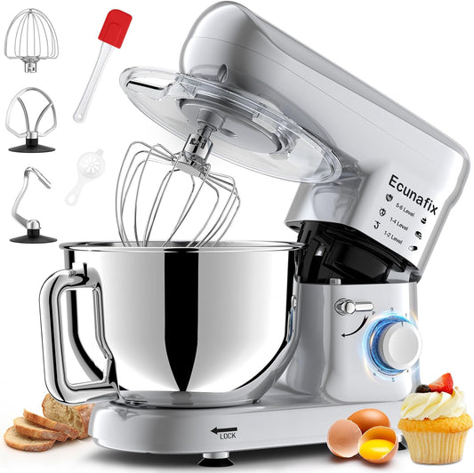 Planetary kneedmachine, professionele aanbieding, 1500 W, multifunctionele keukenmachine, 6,5 l, 6 + P, lage snelheid, geluidsarm, elektrische mixer met kneedhaak, platte garde