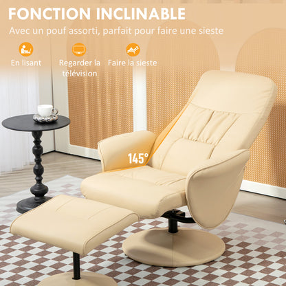 Relaxstoel – Relaxfauteuil – Draaifauteuil – Loungestoel – Fauteuil – 360° Draaibaar – Verstelbare Rugleuning Tot 145° – Beige Synthetisch Metalen Frame