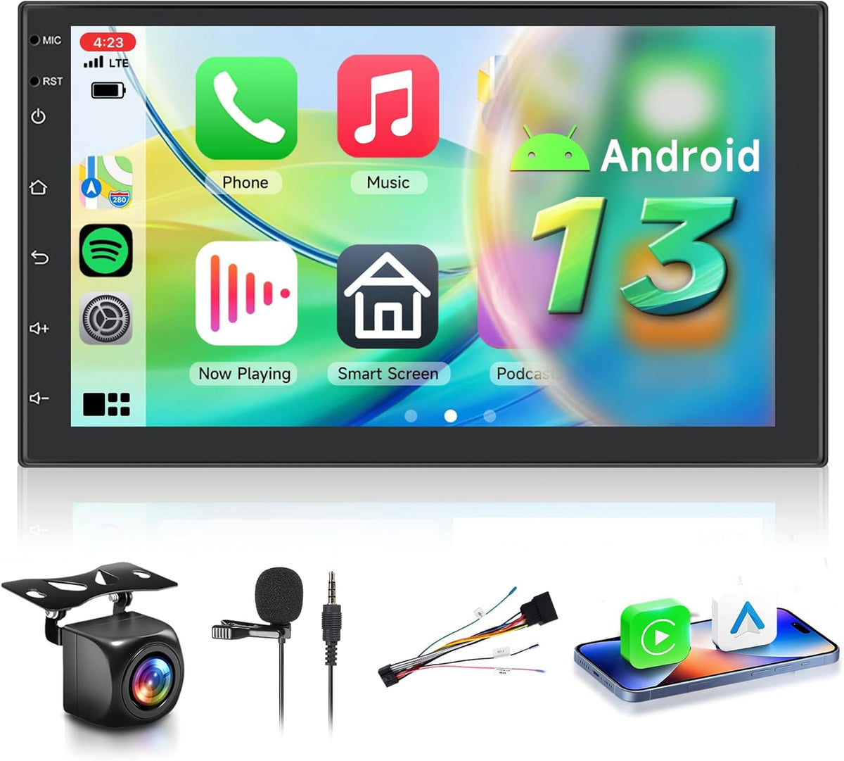 【8 Cores 6+128G】 Hodozzy Carplay Android Autoradio 2 Din met GPS 7 Inch Touchscreen, Bluetooth Autoradio met Android Auto/DSP/WiFi/RDS/FM/USB + Achteruitrijcamera
