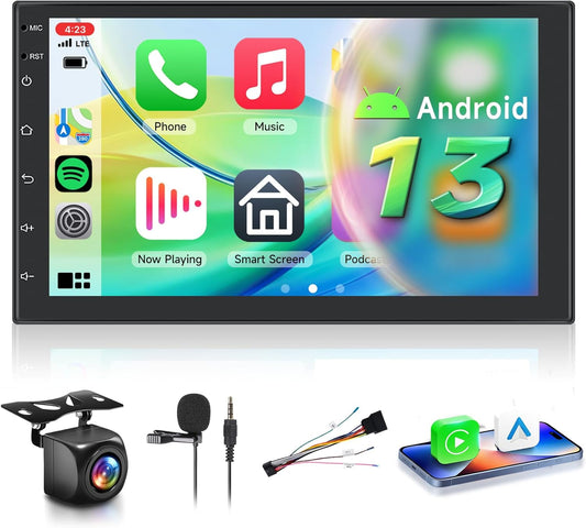 【8 Cores 6+128G】 Hodozzy Carplay Android Autoradio 2 Din met GPS 7 Inch Touchscreen, Bluetooth Autoradio met Android Auto/DSP/WiFi/RDS/FM/USB + Achteruitrijcamera