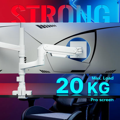 ARES WING Monitorhouder, 2 monitoren voor 17-49 inch beeldschermen, monitorhouder verticaal met gasveer, in hoogte verstelbaar, draaibare monitorhouder, max. 20 kg/arm, monitorarm, wit