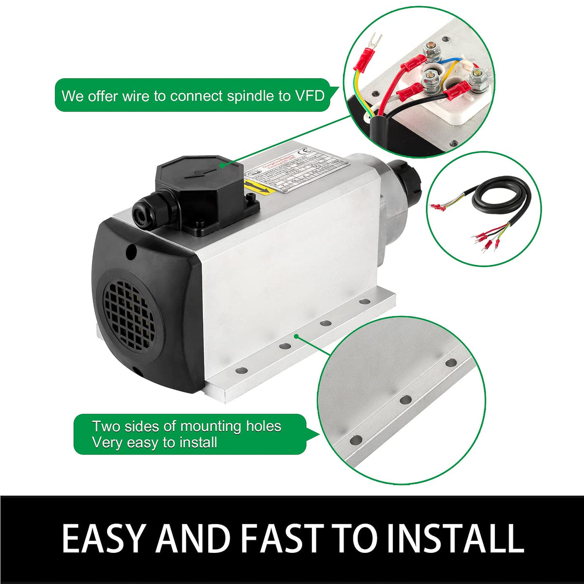 CNC-spindel-CNC-motor, 220 V, 4 kW, 4000 W, vierkante luchtgekoelde spindelmotor, 4 keramische lagers, ER25, 18000 omw/min, 300 Hz, voor CNC-freesmachine