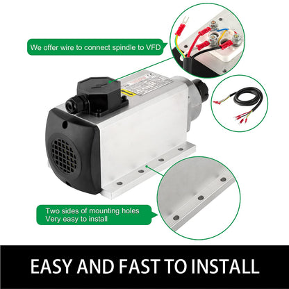CNC-spindel-CNC-motor, 220 V, 4 kW, 4000 W, vierkante luchtgekoelde spindelmotor, 4 keramische lagers, ER25, 18000 omw/min, 300 Hz, voor CNC-freesmachine