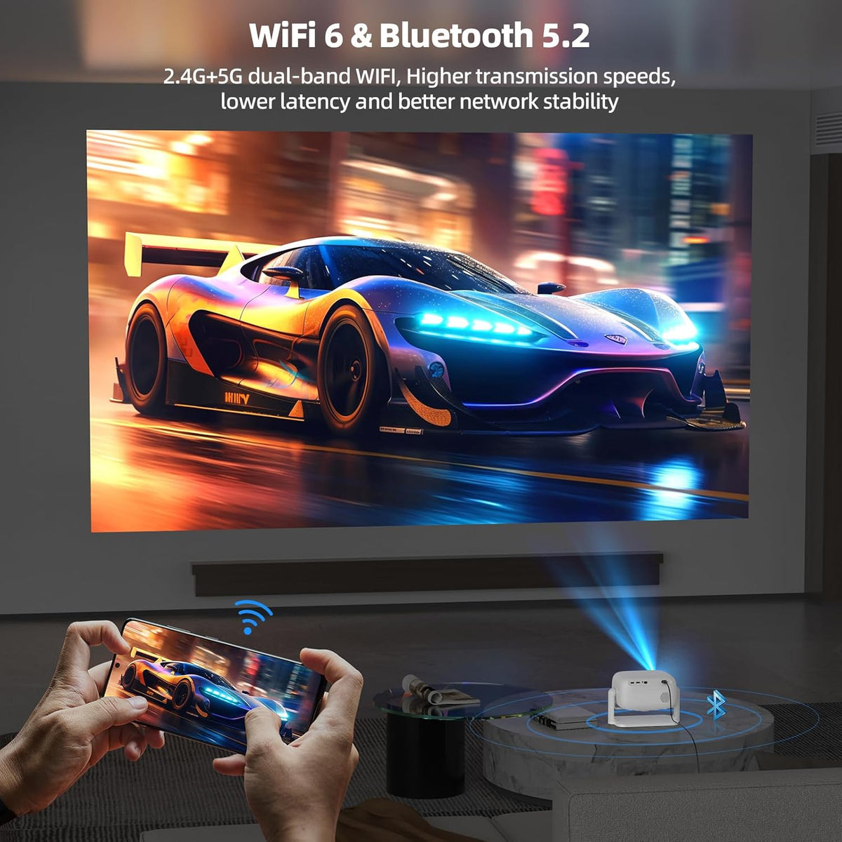 Bettdow Netflix Official 4K beamer, 1080p volledig verzegelde smart-projector, autofocus/trapeziumcorrectie, videobeamer met WiFi6 en Bluetooth 5.2, projector thuisbioscoop, wit