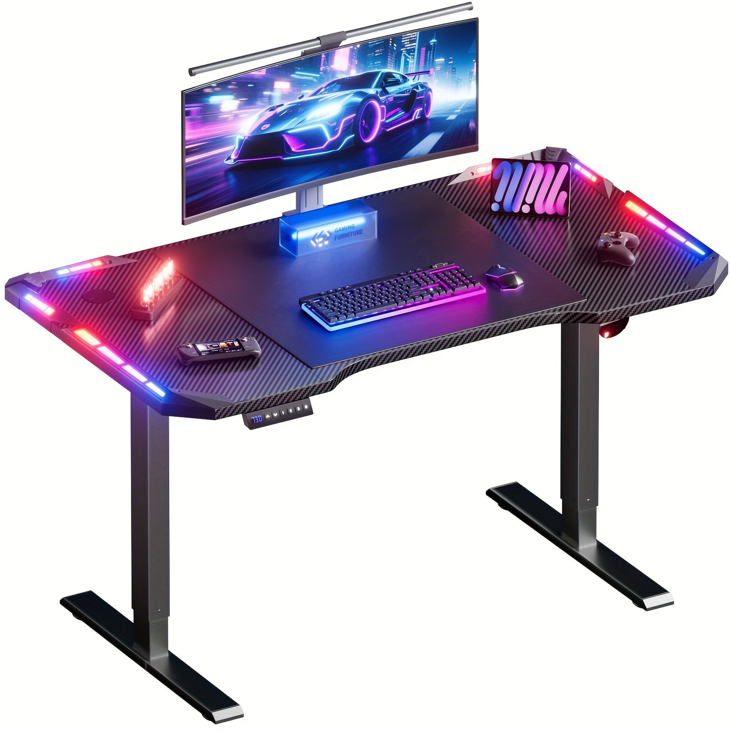 Elektrisch Verstelbaar Bureau – Zit-Sta Bureau – Gaming Bureau – Thuiswerk Bureau – Computer Bureau – 119 cm Carbon Fiber Blad – RGB Verlichting Met Afstandsbediening