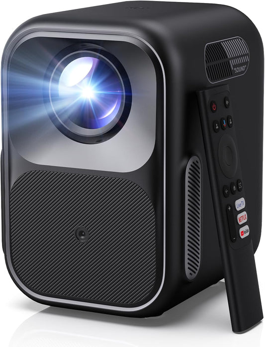 WEMAX Mini Beamer met Google TV & Officieel Netflix - 1080P Full HD Smart Projector (4K Support) - 300 ISO Lumen - Auto Focus & Keystone - Dolby Audio - Draagbare Beamer voor Thuisbioscoop & Gaming