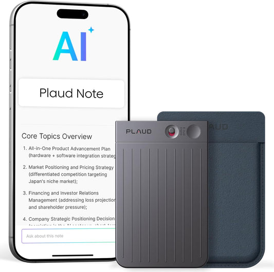 Plaud Note Digitale AI Spraakrecorder voice recorder met AI Transcriptie en samenvattingen audio ondersteunt 112 talen audio recorder voor colleges vergaderingen (Zwarte Note met donkerblauwe hoes)