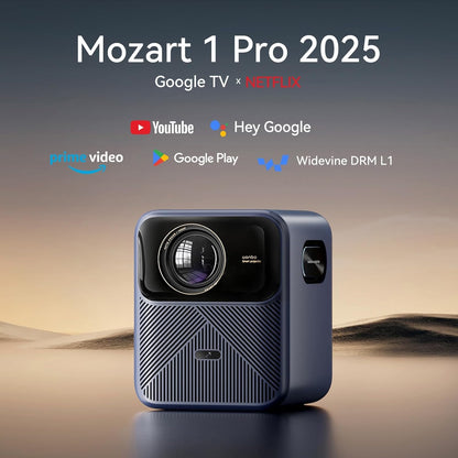 WANBO Mozart 1 Pro Projector 4K met Google TV【MEMC VRR/Netflix/1200ANSI】HDR10, 20W Hifi Speaker, Auto Focus Keystone, Native Full HD 1080P, Bluetooth 2.4G+5G Wifi, Smart Beamer for Home/Outdoor/Gaming