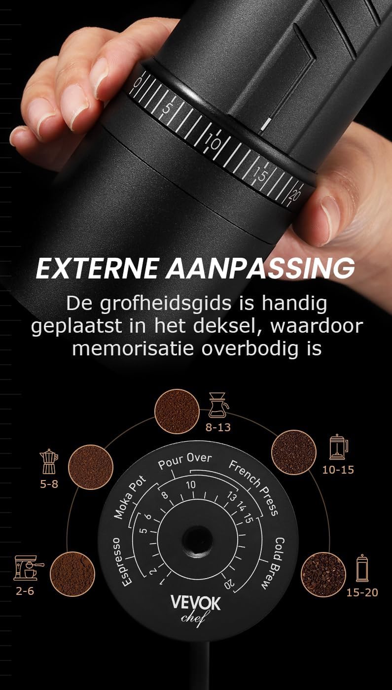 Handmatige Koffiemolen – Koffiemolen – Handkoffiemolen – Koffiebonen Molen – Koffiemaler – 20 Maalstanden – 35 G Capaciteit