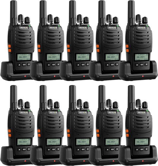 Retevis H777D Portofoons met LCD-Scherm, Type C-Oplaadfunctie, PMR446, 1200 mAh, Eenvoudig te Koppelen, VOX, Noodalarm, Draagbare Portofoon voor Magazijnen en Hotels (10-Pack, Zwart)