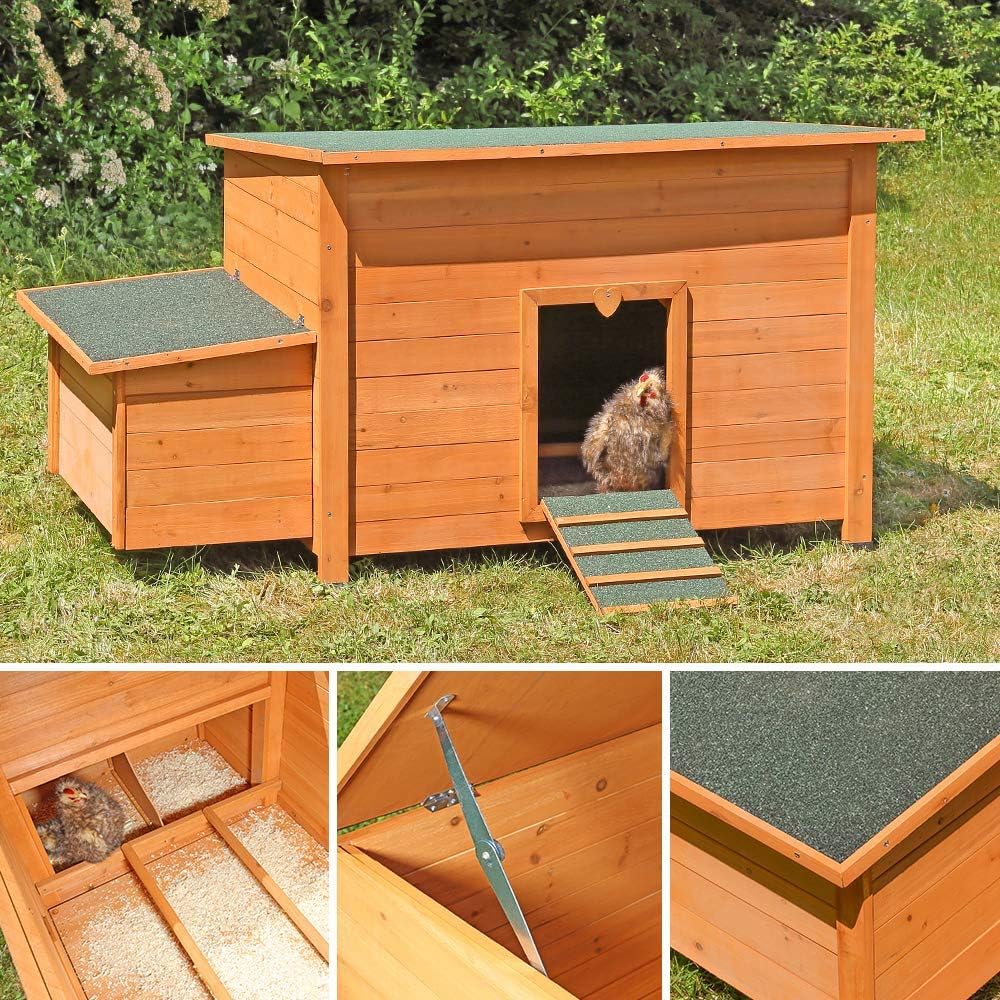 Melko Chicken coop 149 x 80 x 79 cm, chicken coop with folding roof and 2 nesting places for small animals made of wood - QUORE
