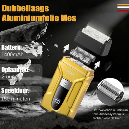 VGR 694 Professionele Tondeuseset, Draadloze Tondeuse voor Mannen, Trimmer en Scheerapparaatset met Magnetisch Laadstation, Kappersset met Keramisch Koolstofstalen Mes en LED Display, Goud