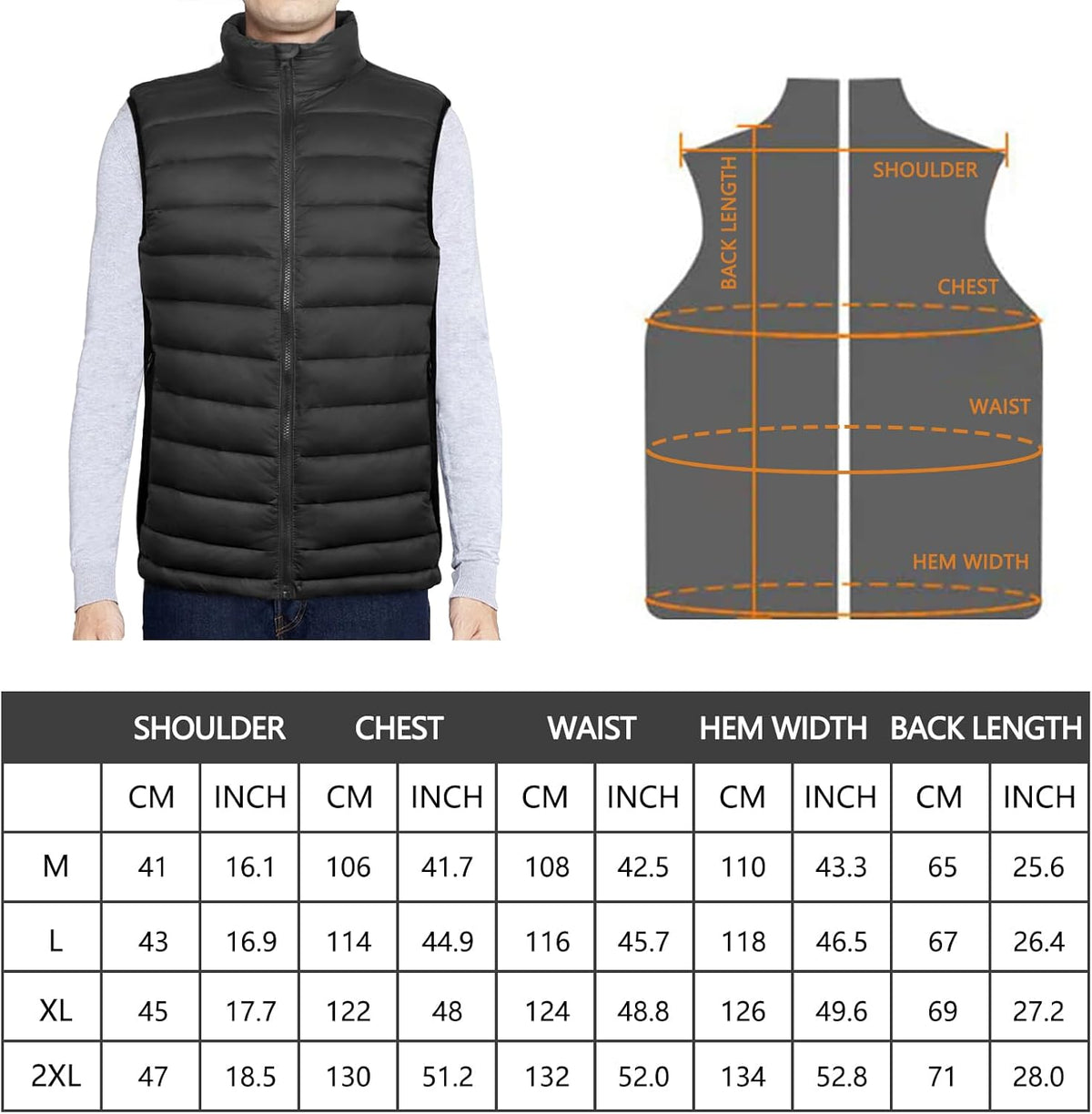 Verwarmd vest voor heren, elektrisch thermo-vest, met 10.000 mAh accu, 3 temperatuurniveaus, ideaal voor werk in de open lucht, wandelen, vissen, winter