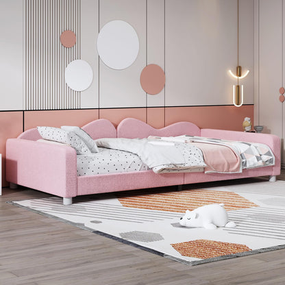 Kinderbedkussen Bed - Slaapbank Frame - Teddy Doek Multifunctionele - Rugleuning Armleuning Zacht Bed - Eugdbed Gastenbed - 90*200 cm - 01 Roze