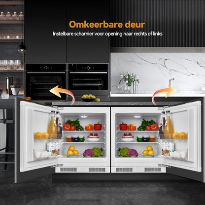 Inbouwkoelkast – Keukenkoelkast – Compacte Koelkast – Inbouw Koelapparaat – Koelkast Zonder Vriesvak – 110 Liter – Low Frost Technologie – Omkeerbare Deurscharnieren – Temperatuurregeling – LED-Verlichting