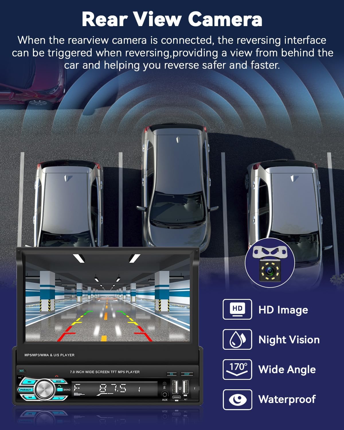 1-DIN Autoradio – Draadloze Radio – CarPlay Systeem – Android Auto Radio – Bluetooth Autoradio – Uittrekbaar 7" Touchscreen – Inclusief Achteruitrijcamera - QUORE
