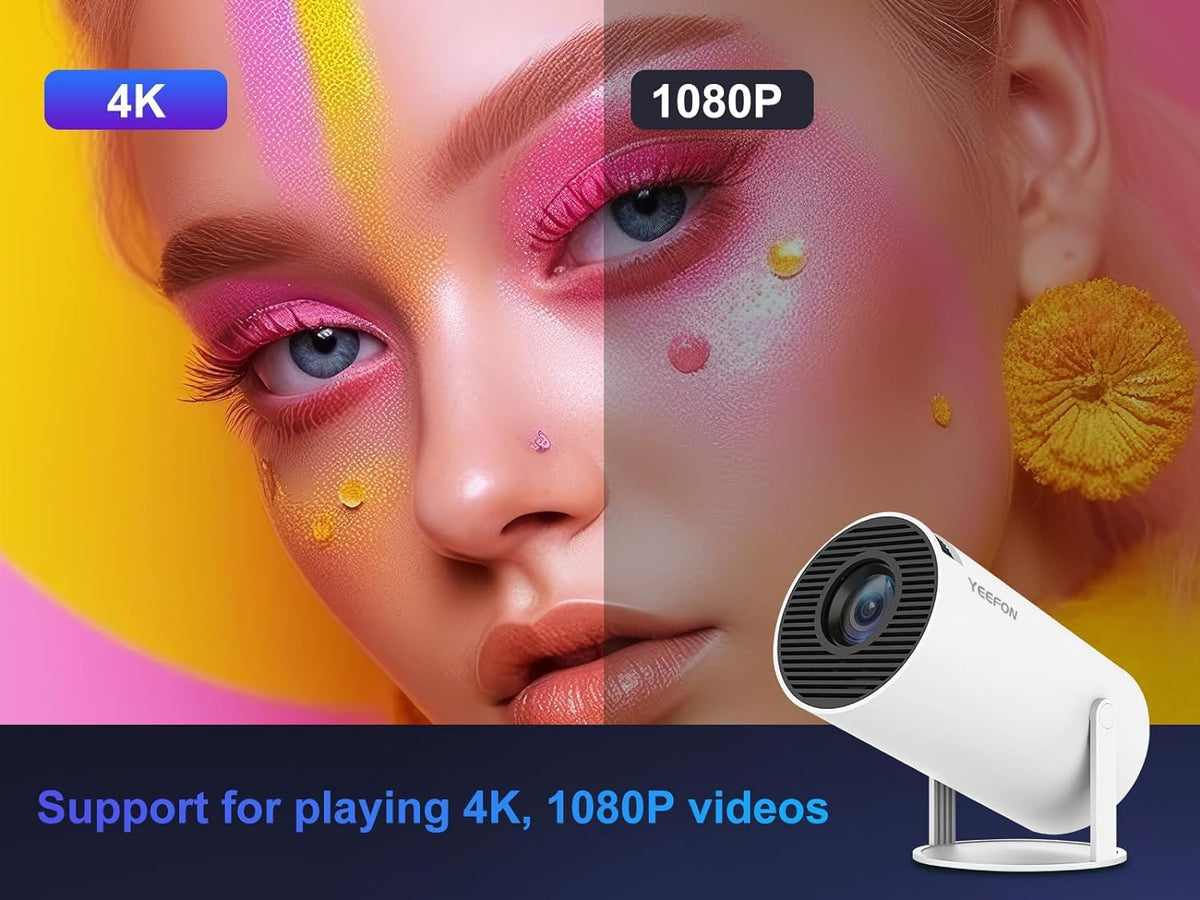 Mini-beamer, 4K Full HD 1080p 180° draaibare draagbare projector, kleine videoprojector, ondersteunt 2.4/5G Dual WiFi en Bluetooth 5.0, met Android en iOS 11.0 home theater smart beamer