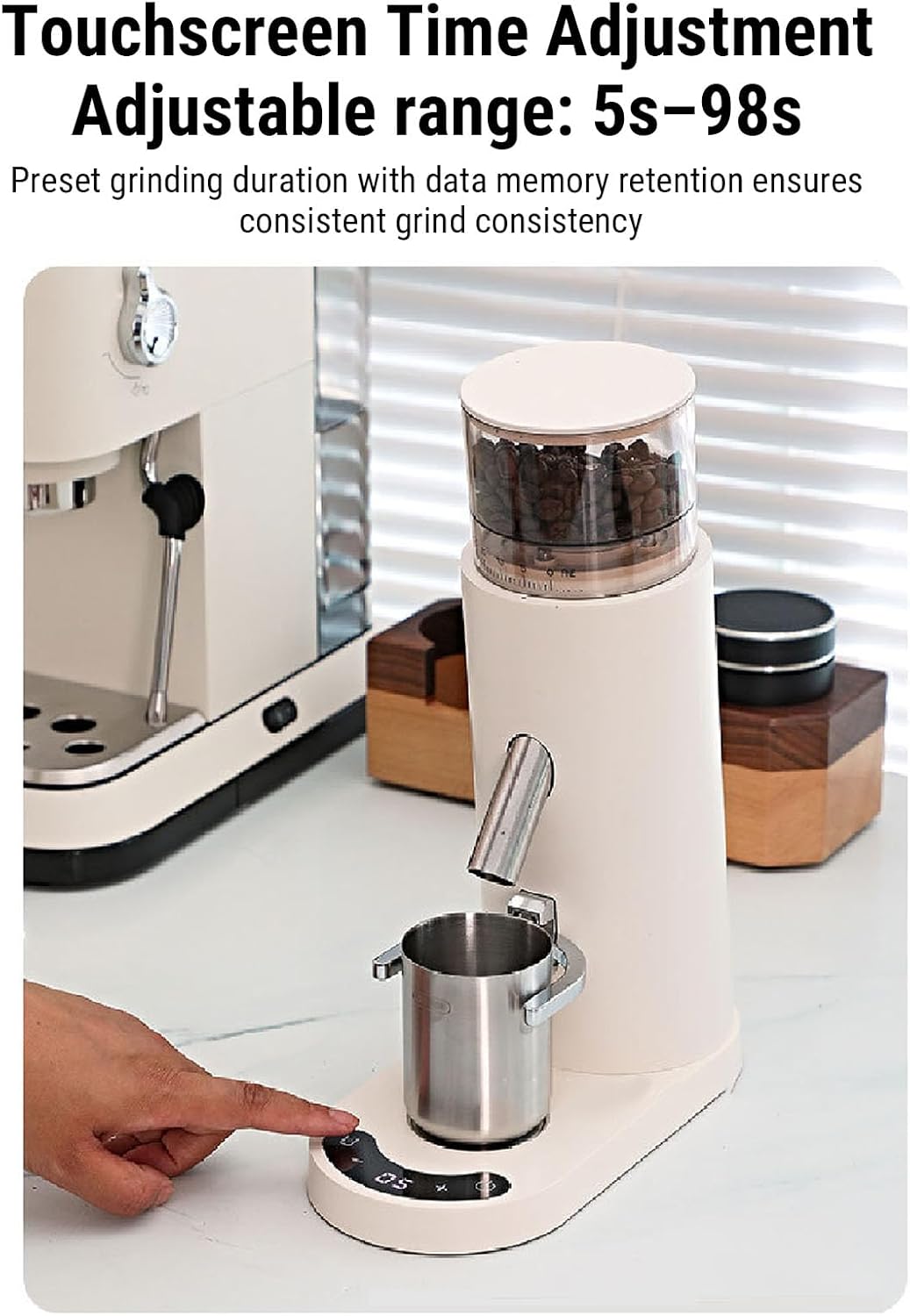 Qcwwy Elektrische Koffiemolen, USB -oplaadbare Tijdgeheugenfunctie Anti Statische Draagbare Koffiebonenmolen met Meerdere Sleurinstelling Elektrische Koffie Grefringmachine voor (685 abrikoos)