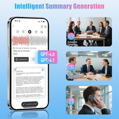 AI Digitale Voice Recorder 64 GB – Dictafoon – Dicteerapparaat – Spraakrecorder – Geluidsrecorder – 118+ Talen – Real-time Transcriptie & Automatische Samenvatting