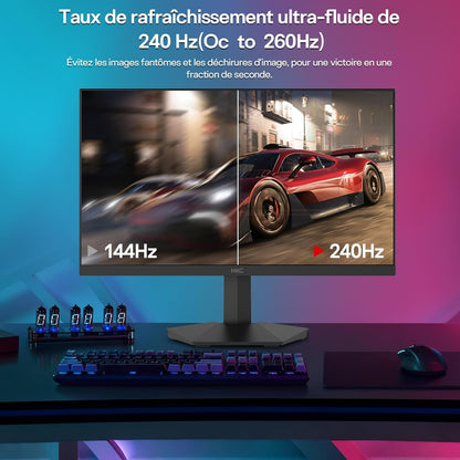 HKC 24 inch gamingmonitor, Full HD (1920 × 1080), 240 Hz Fast IPS, 1 ms, HDR400, 90% DCI-P3, tot 260 Hz overklokt, VESA 100 × 100, blauw lichtfilter, HDMI 2.0 & DisplayPort 1.4