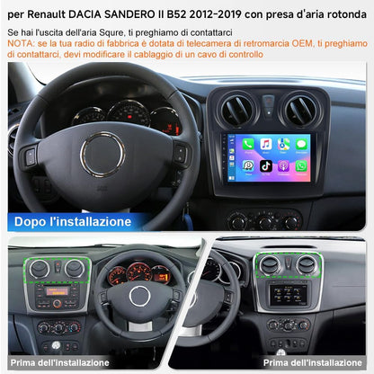 Android 13 autoradio 9 inch voor Renault Dacia Sandero 2 B52 2012-2019 stereo multimedia met GPS-navigator Bluetooth, draadloos, Carplay 2 + 32 GB (autoradio voor Renault Dacia SANDERO II)