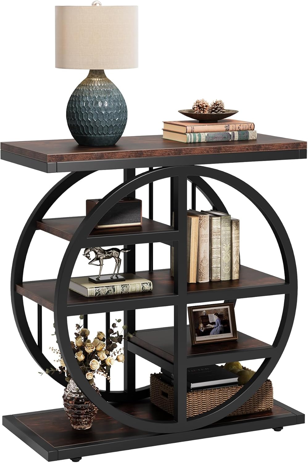 Tribesigns 5 Tier Side Table, Narrow Wood, 60 x 30 cm, Coffee Table, Sofa Table with Metal Frame, Industrial Side Table for Living Room, Tall Narrow Bedside Table for Bedroom