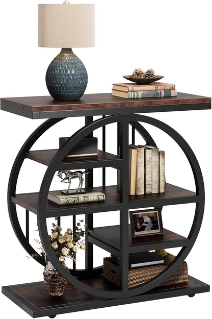 Tribesigns 5 Tier Side Table, Narrow Wood, 60 x 30 cm, Coffee Table, Sofa Table with Metal Frame, Industrial Side Table for Living Room, Tall Narrow Bedside Table for Bedroom