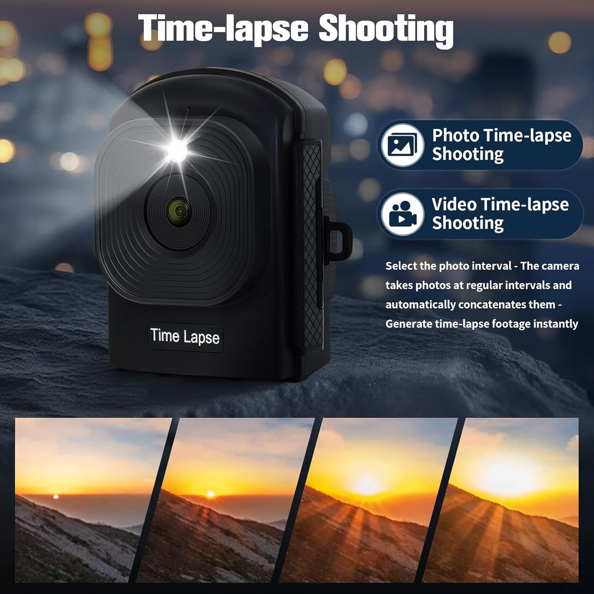 Timelapse camera voor buitenbouw, met infrarood positionering en ledlicht, 180 dagen opname, IP66 waterdicht voor buitenbouw, plantengroei, kunstprojecten en natuurverkenning