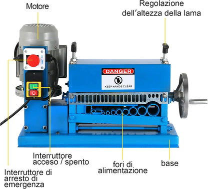 VEVOR cable stripping machine 1.5-38mm, stripping machine electric 370W, cable strip machine, wire stripping machine 370W, Wire Peeling Cutting Machine, Cable Stripping Tool, metal strip cable type with 10 electric cable cutters with blades 15m/min. 220V