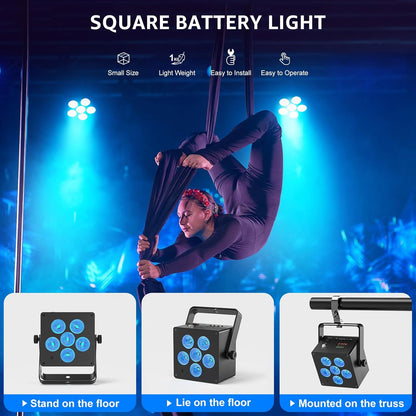 50 W batterij LED Par schijnwerper 6-in-1 RGBWAUV DMX512 podiumlicht met afstandsbediening, 12 uur batterijduur, uplight voor DJ, disco, party, karaoke, bruiloft, verjaardag